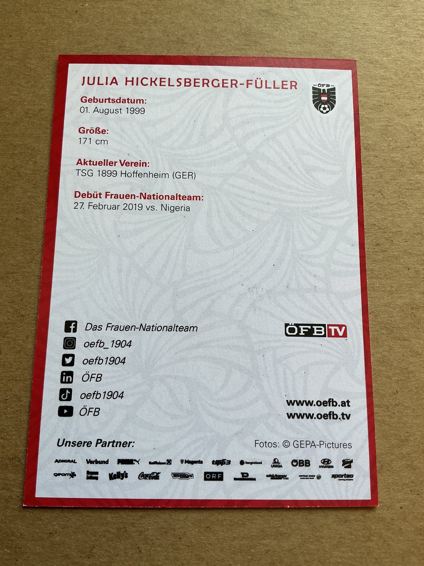 Julia Hickelsberger-Füller, Austria 🇦🇹 2024 TSG Hoffenheim hand signed