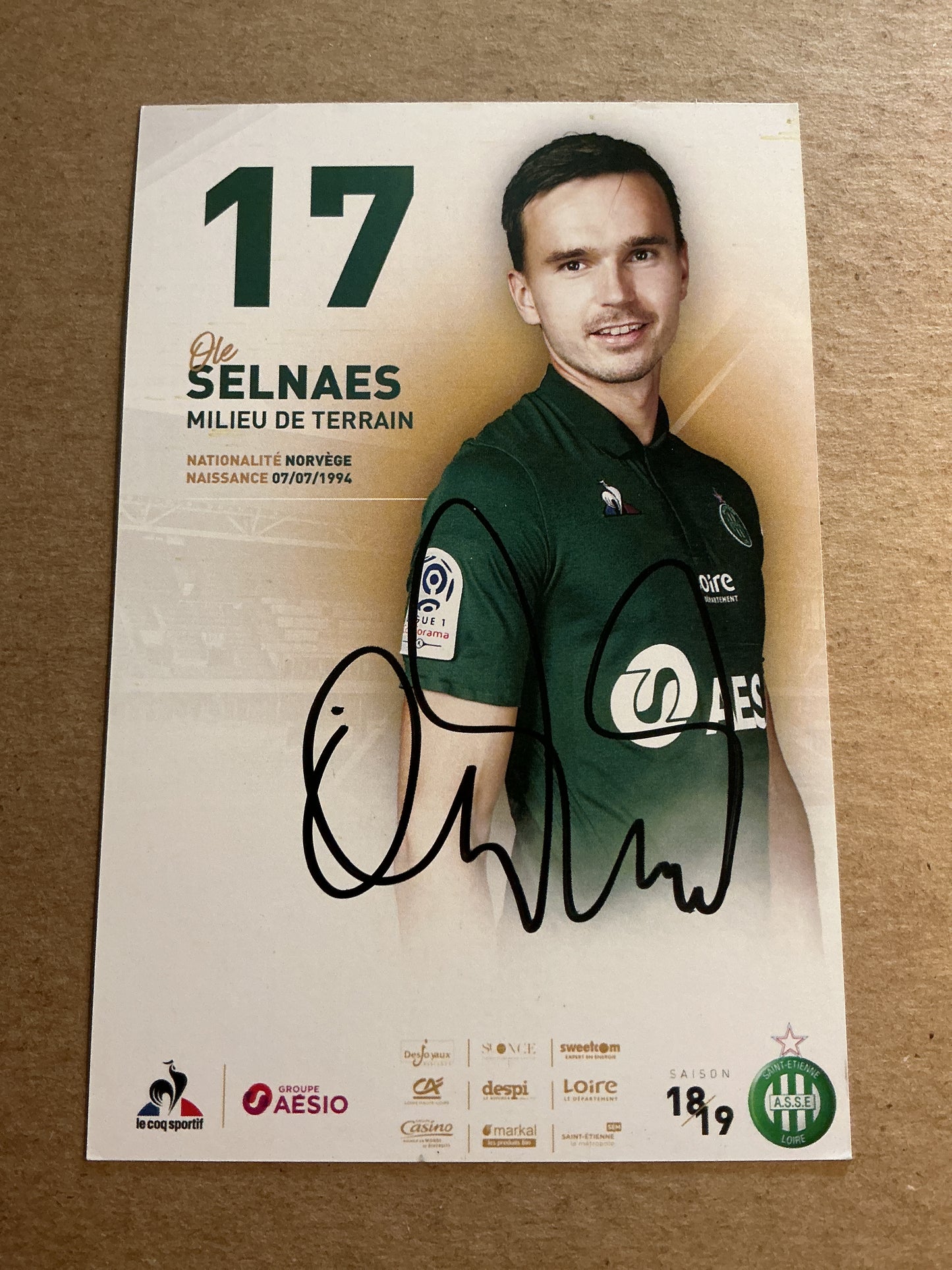 Ole Selnæs, Norway 🇳🇴 AS Saint-Etienne 2018/19 hand signed
