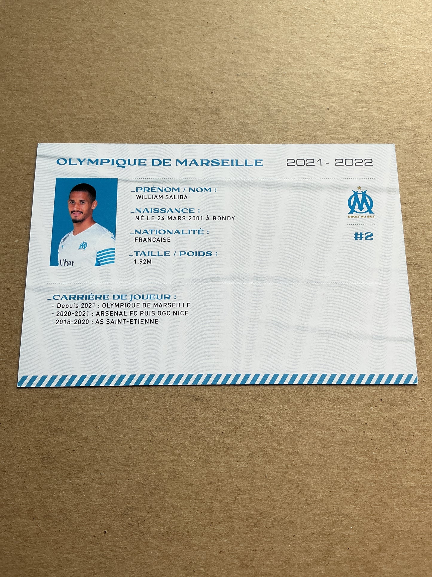 William Saliba, France 🇫🇷 Olympique Marseille 2021/22 hand signed