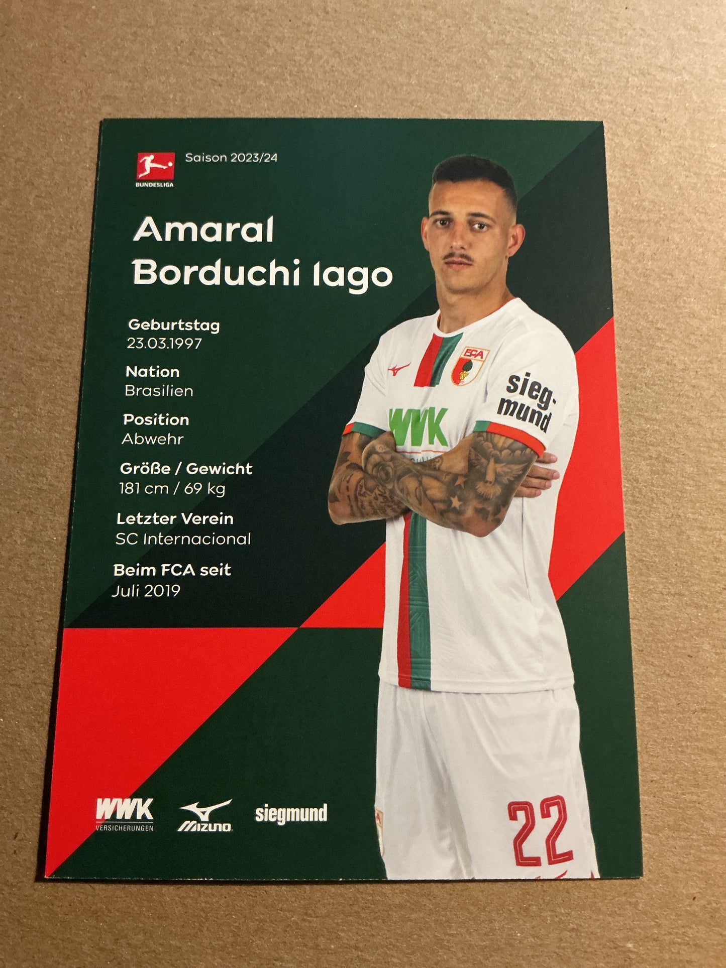 Amaral Borduchi Iago, Brazil 🇧🇷 FC Augsburg 2023/24 hand signed