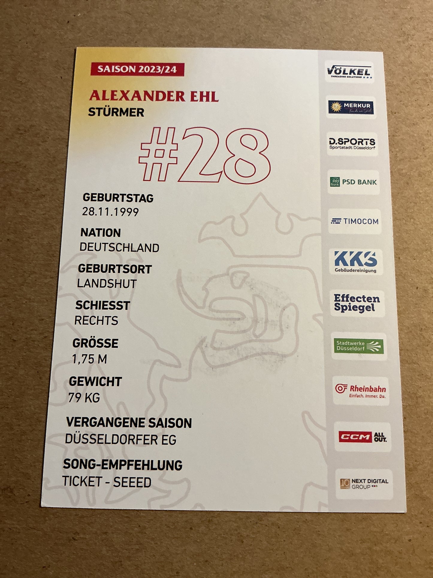 Alexander Ehl, Germany 🇩🇪 Düsseldorfer EG 2023/24 hand signed