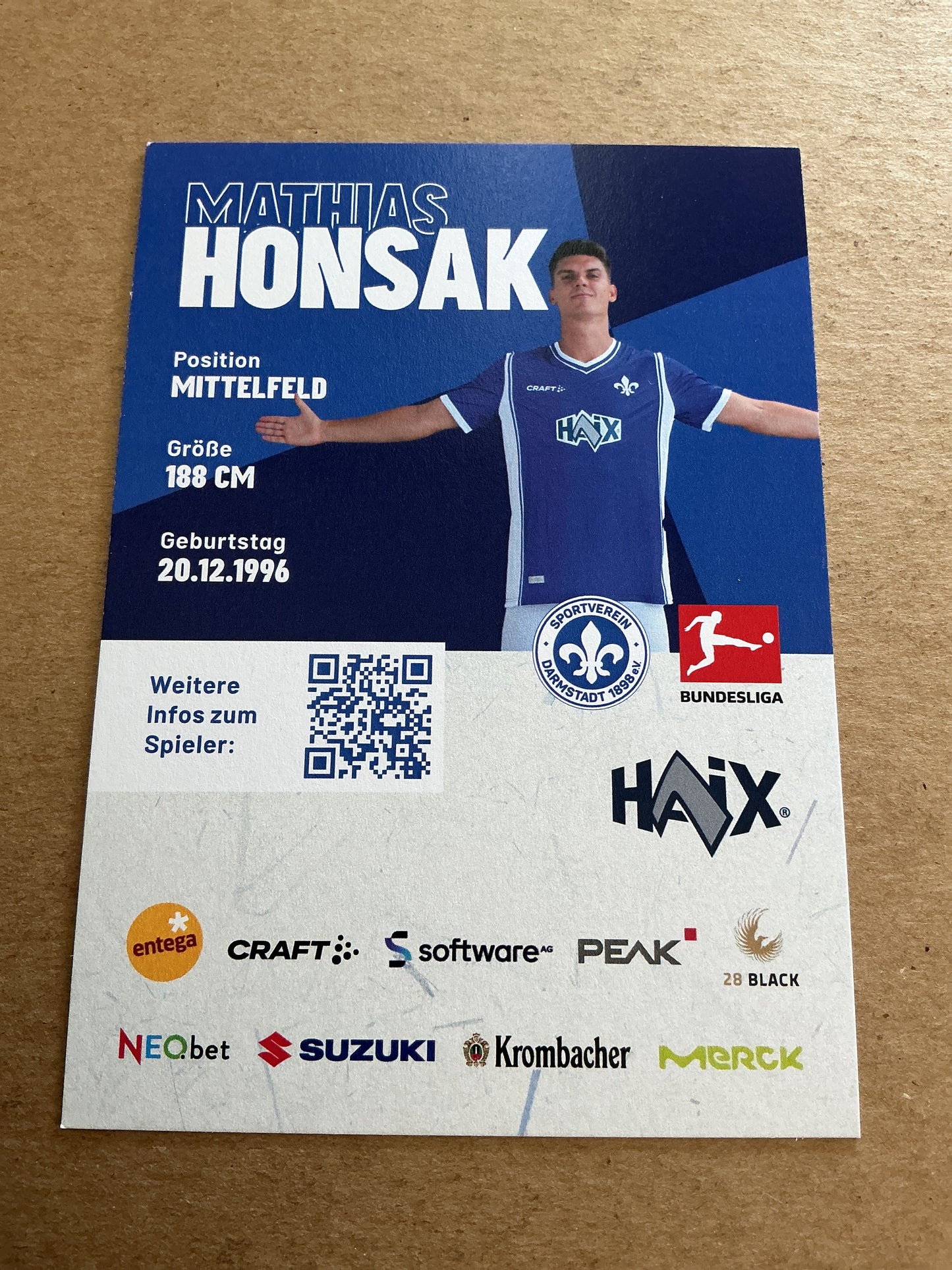 Mathias Honsak, Austria 🇦🇹 SV Darmstadt 98 2023/24 hand signed