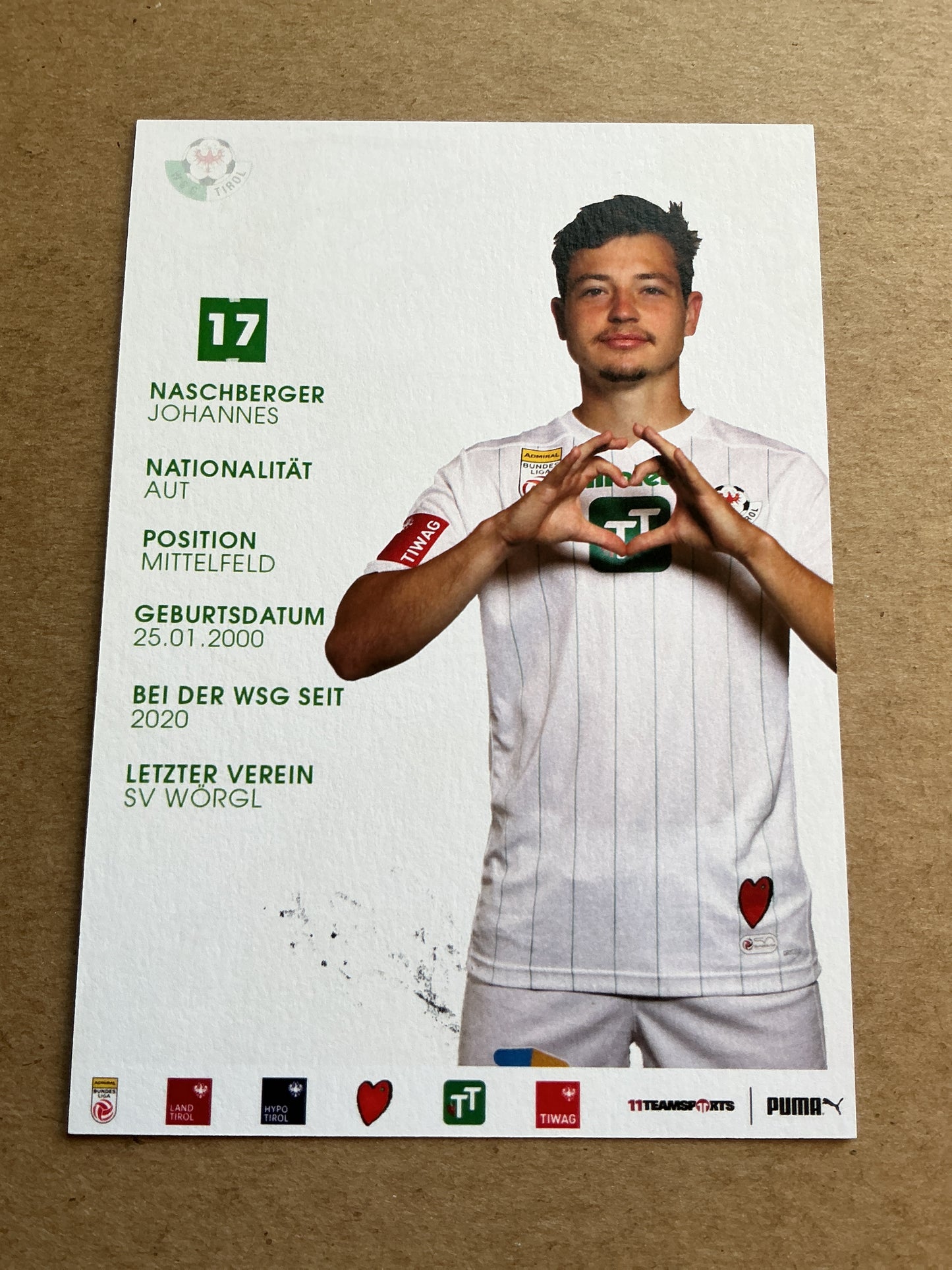 Johannes Naschberger, Austria ๐ฆ๐น WSG Tirol 2023/24 hand signed
