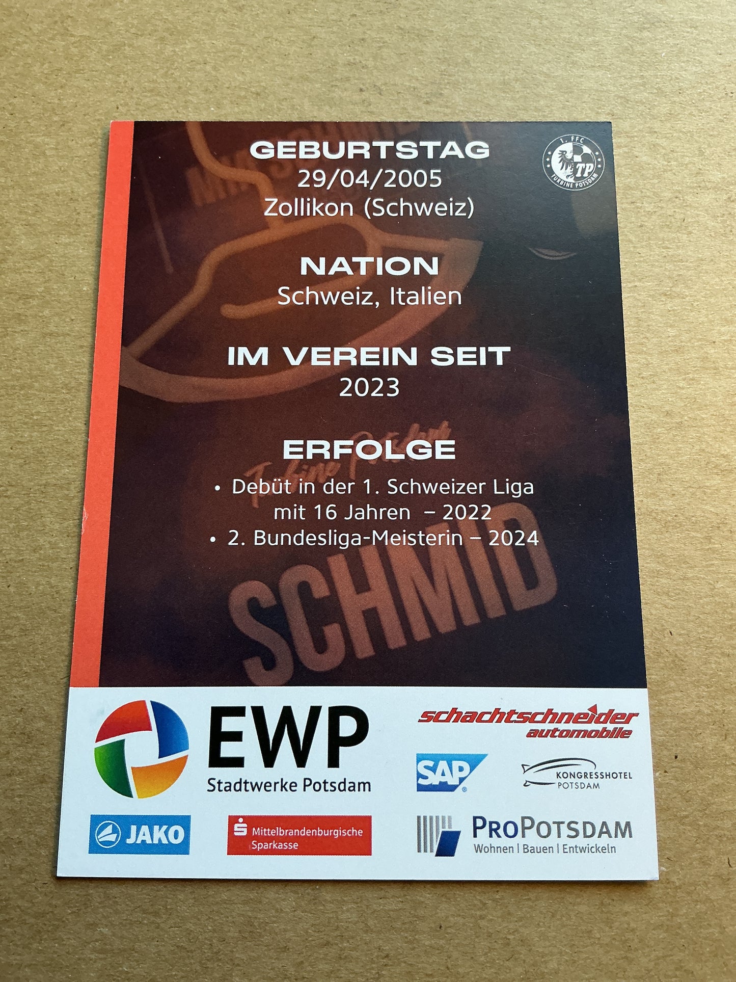 Mia Schmid, Switzerland 🇨🇭 1.FFC Turbine Potsdam 2024/25 hand signed