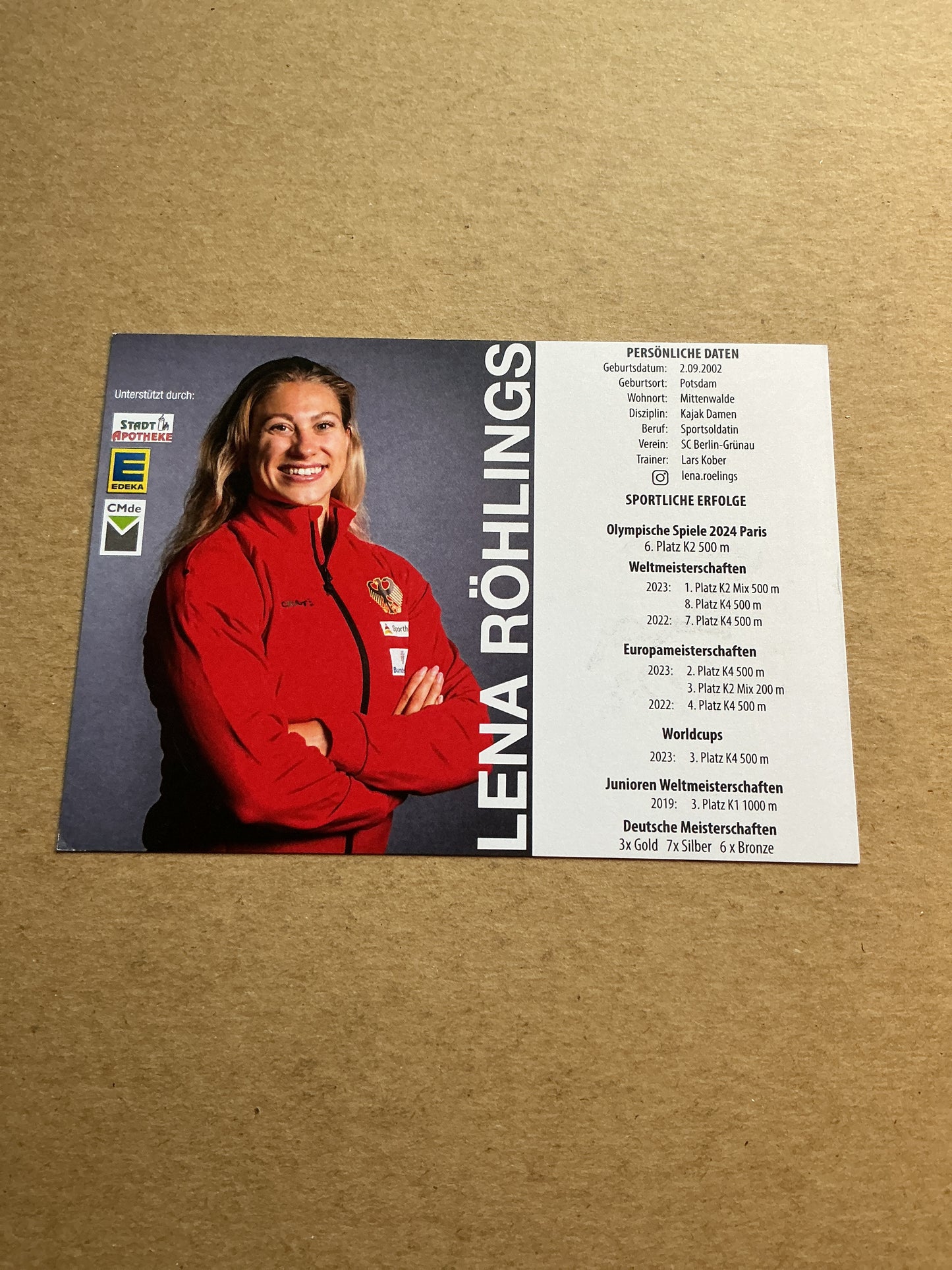 Lena Röhlings, Germany 🇩🇪 Canoeing Summer Olympics 2024 hand signed
