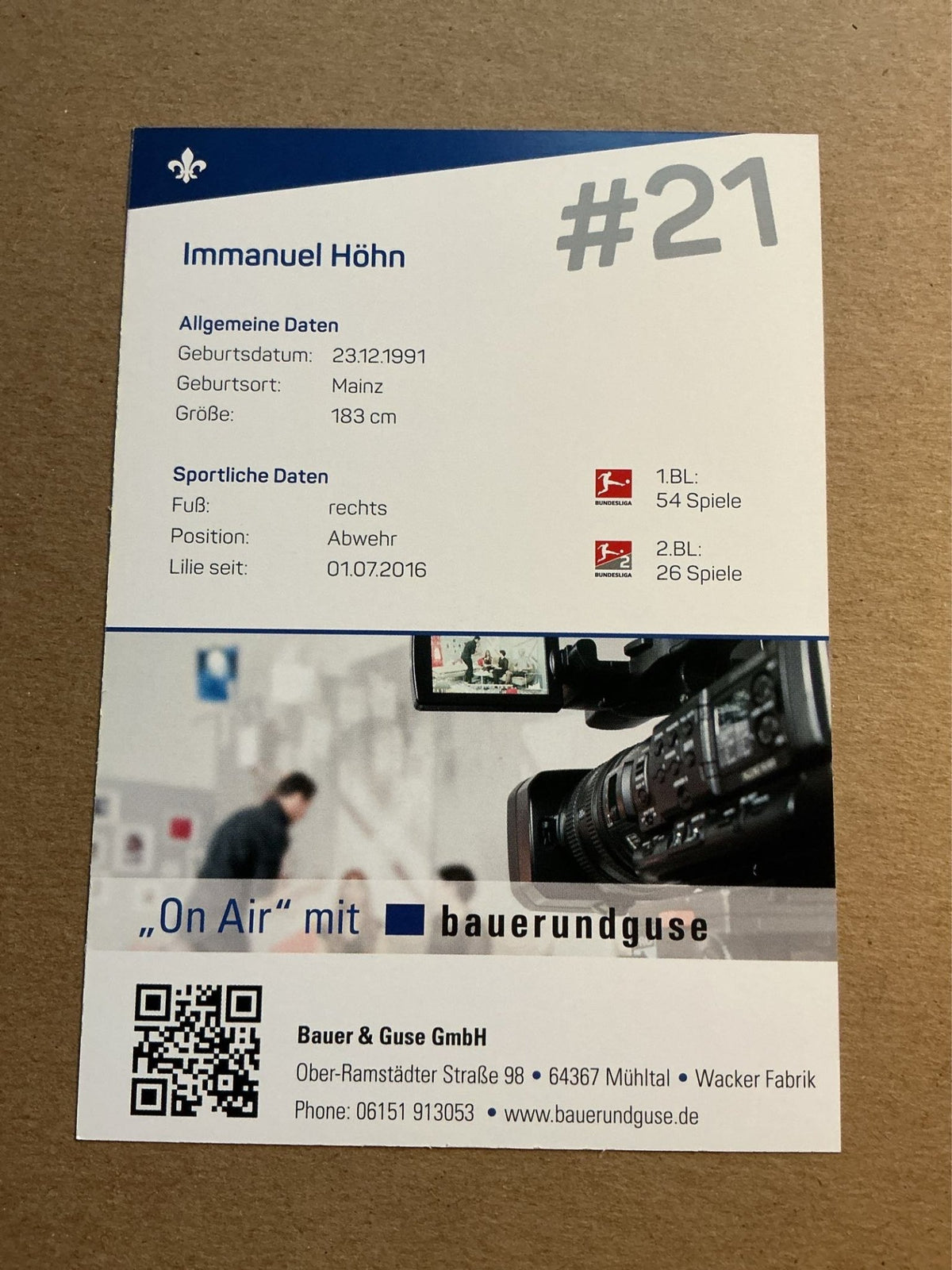 Immanuel Höhn, Germany 🇩🇪 SV Darmstadt 98 2017/18 hand signed - Autographs-World