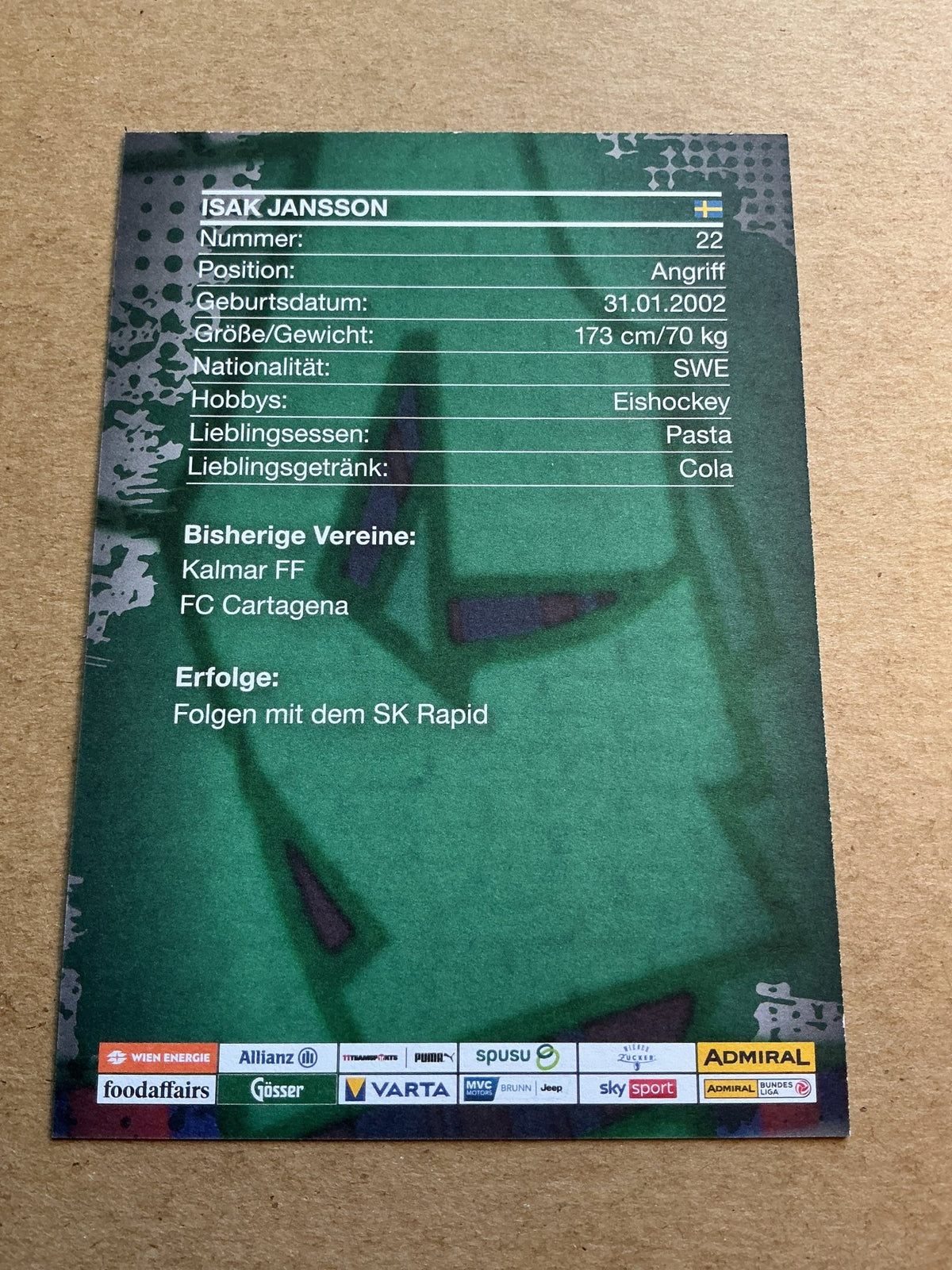 Isak Jansson, Sweden 🇸🇪 SK Rapid Wien 2023/24 hand signed - Autographs-World