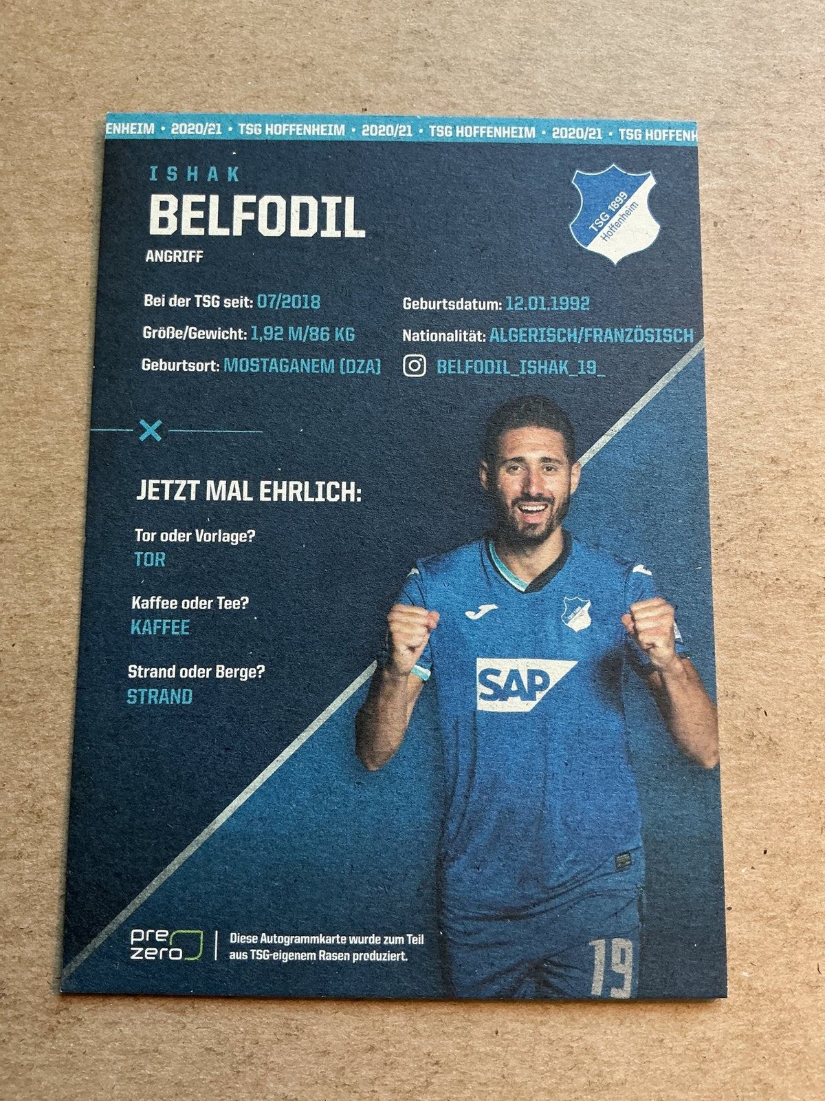 Ishak Belfodil, Algeria 🇩🇿 TSG 1899 Hoffenheim 2020/21 hand signed - Autographs-World