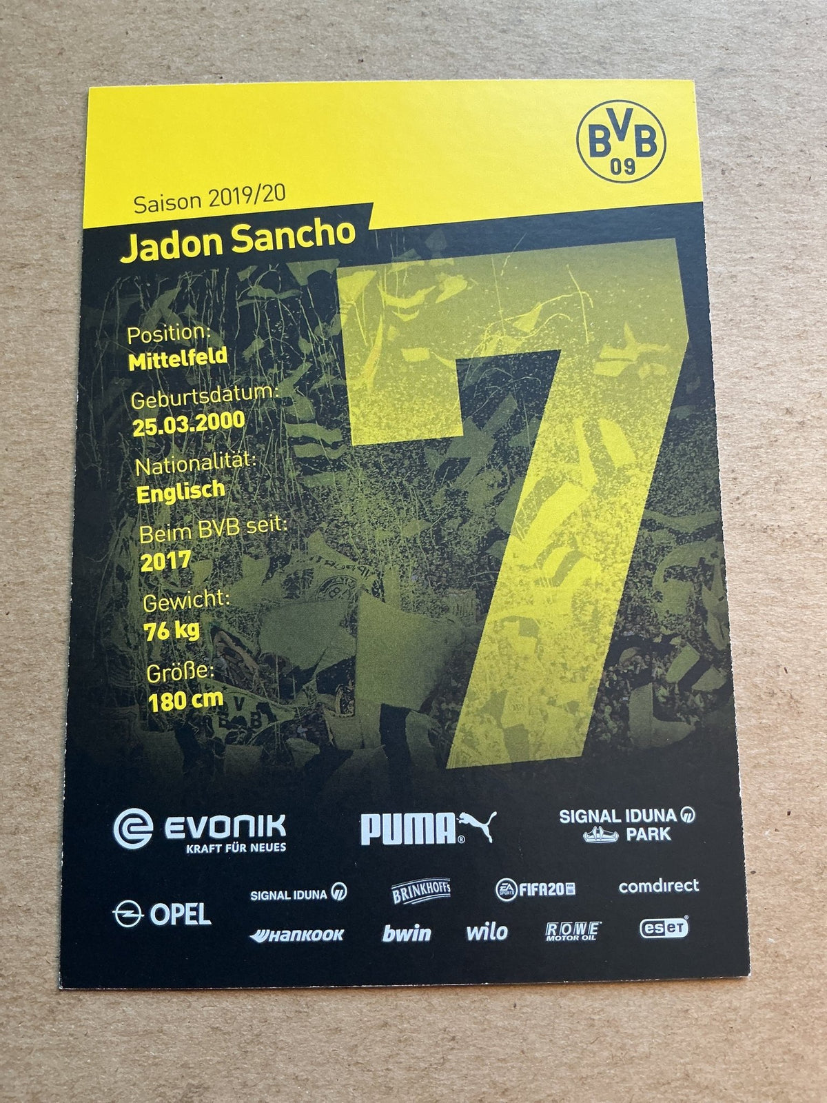 Jadon Sancho, England 🏴 Borussia Dortmund 2019/20 hand signed - Autographs-World
