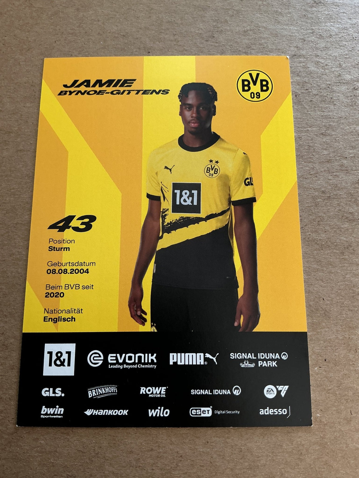 Jamie Bynoe-Gittens, England 🏴 Borussia Dortmund 2023/24 hand signed - Autographs-World