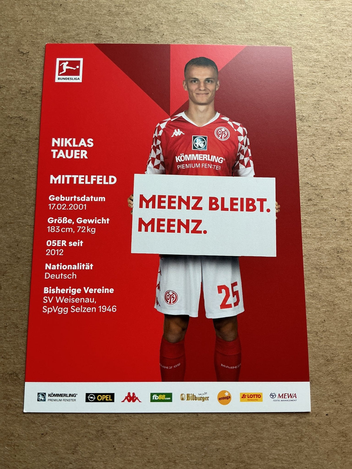 Jan Tauer, Germany 🇩🇪 FSV Mainz 05 2020/21 hand signed - Autographs-World