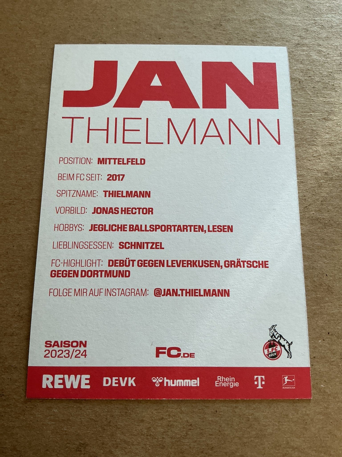 Jan Thielmann, Germany 🇩🇪 1.FC Köln 2023/24 hand signed - Autographs-World