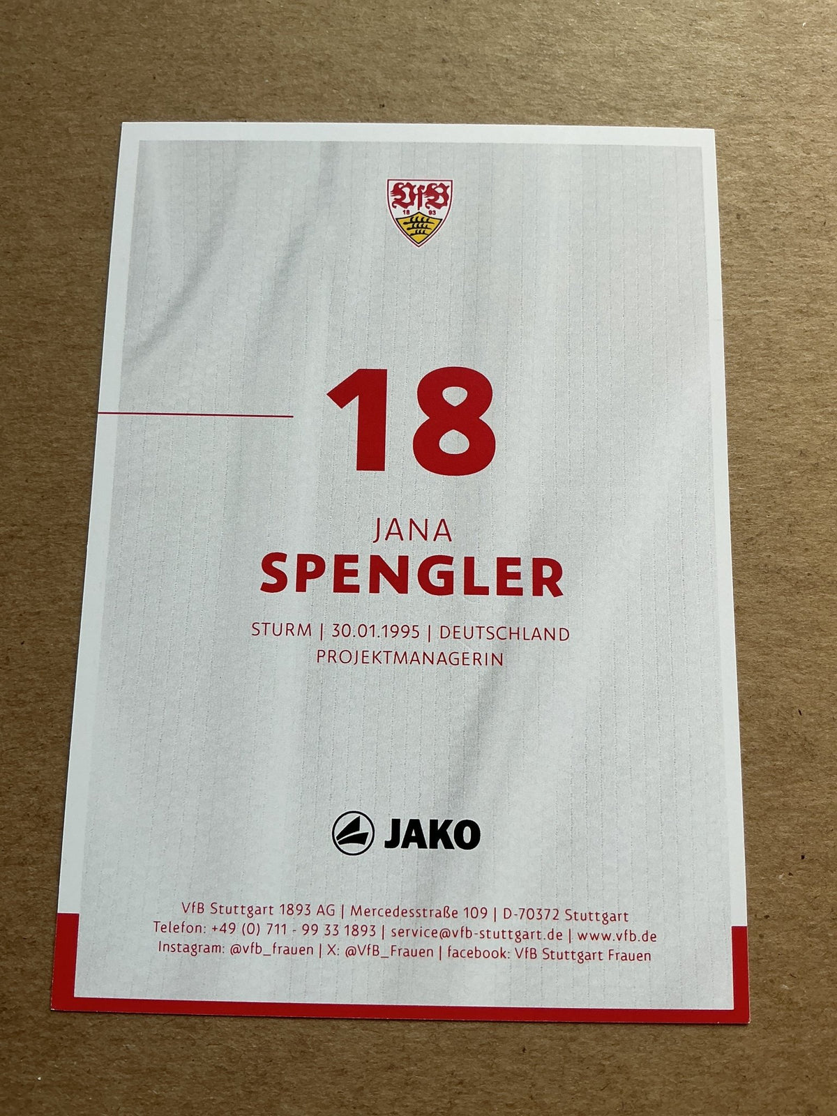 Jana Spengler, Germany 🇩🇪 VfB Stuttgart 2024/25 hand signed - Autographs-World