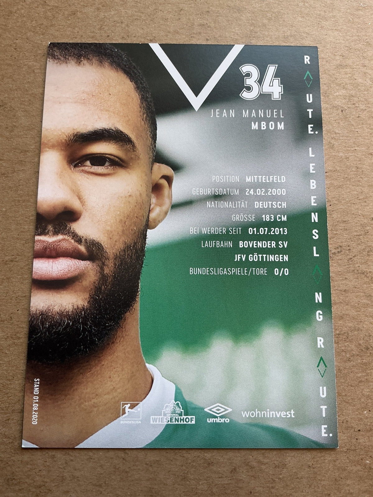 Jean-Manuel Mbom, Germany 🇩🇪 SV Werder Bremen 2020/21 hand signed - Autographs-World