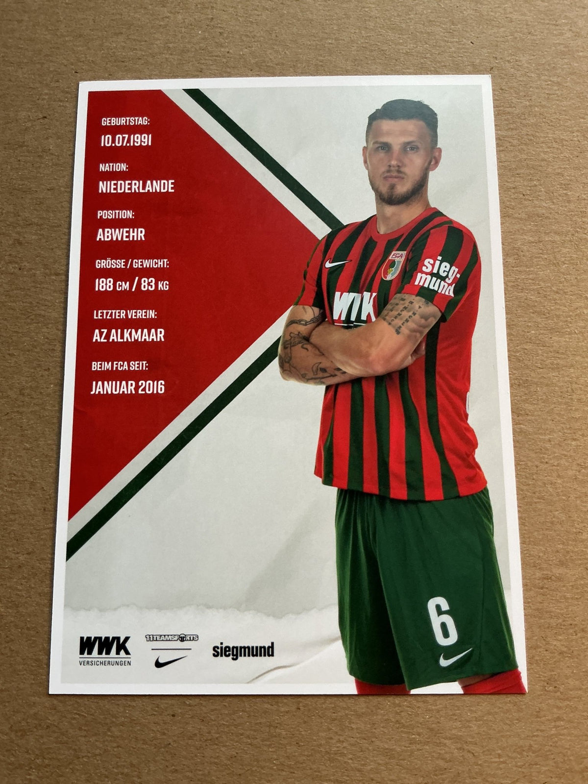 Jeffrey Gouweleeuw, Netherlands 🇳🇱 FC Augsburg 2021/22 hand signed - Autographs-World