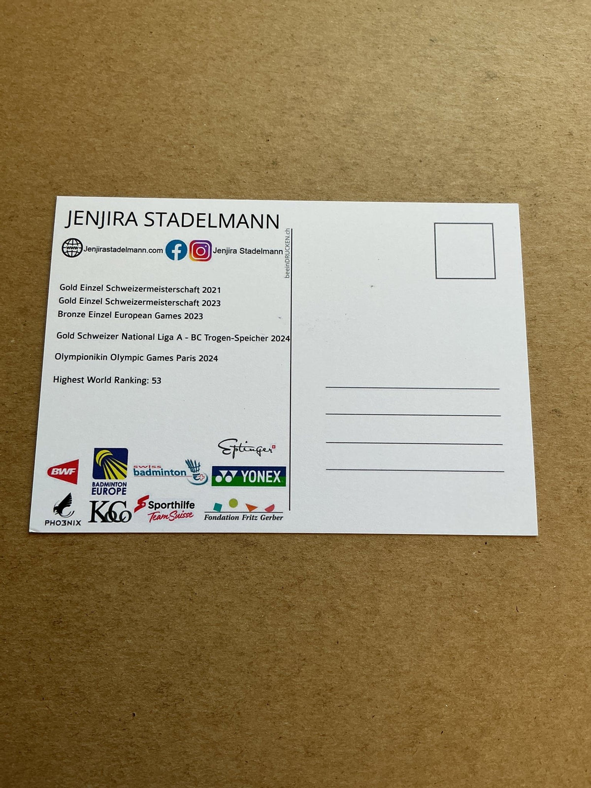 Jenjira Stadelmann, Switzerland 🇨🇭Badminton Summer Olympics 2024 hand signed - Autographs-World