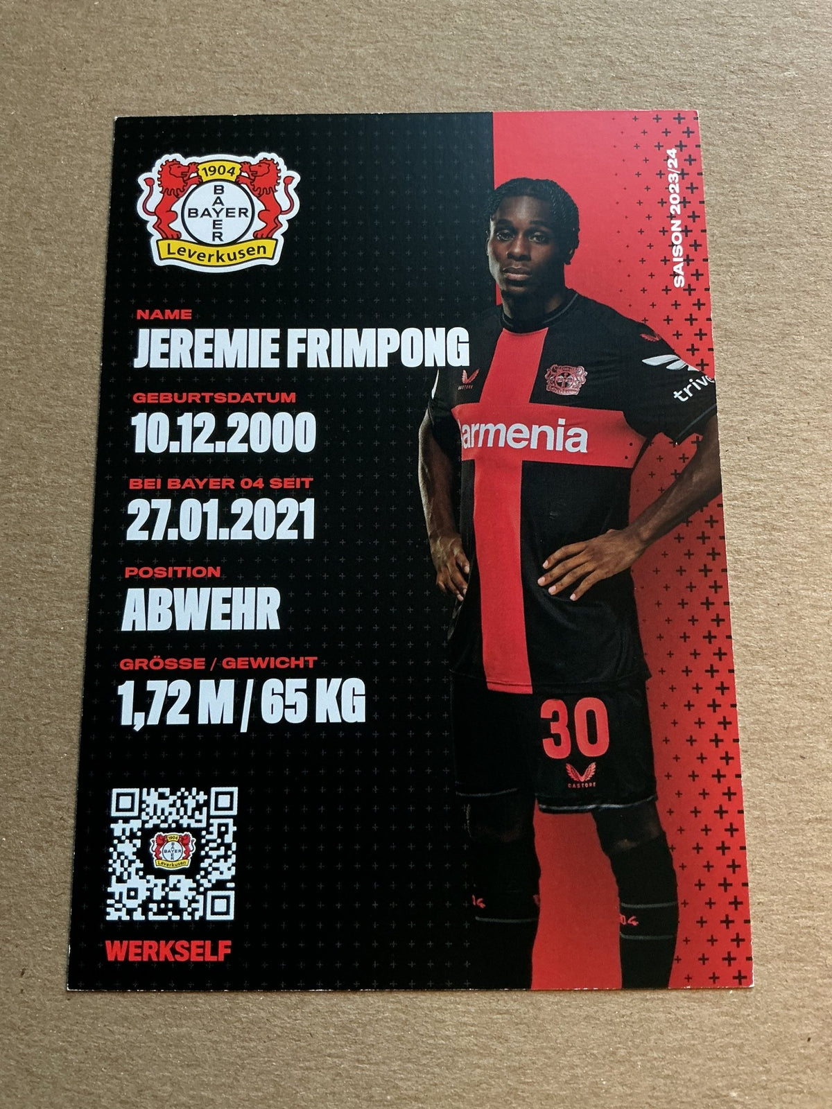 Jeremie Frimpong, Netherlands 🇳🇱 Bayer 04 Leverkusen 2023/24 hand signed - Autographs-World