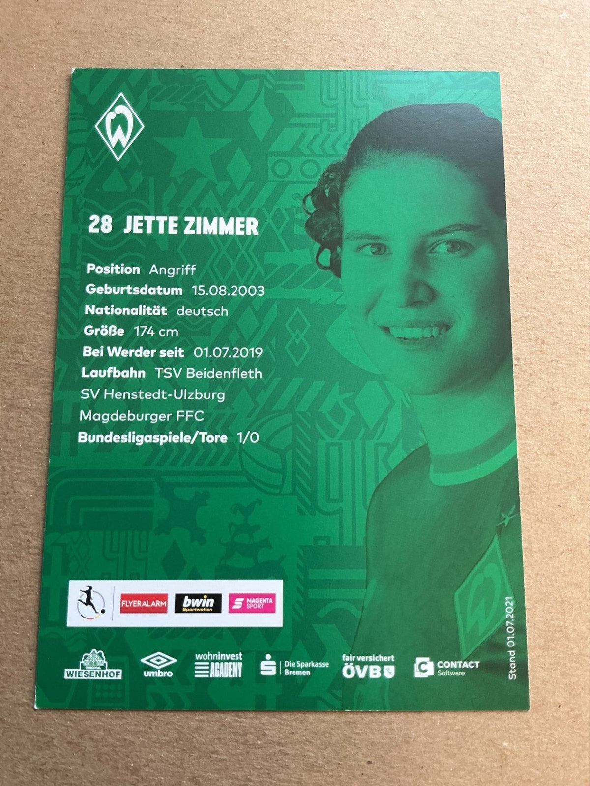 Jette Zimmer, Germany 🇩🇪 SV Werder Bremen 2021/22 hand signed - Autographs-World
