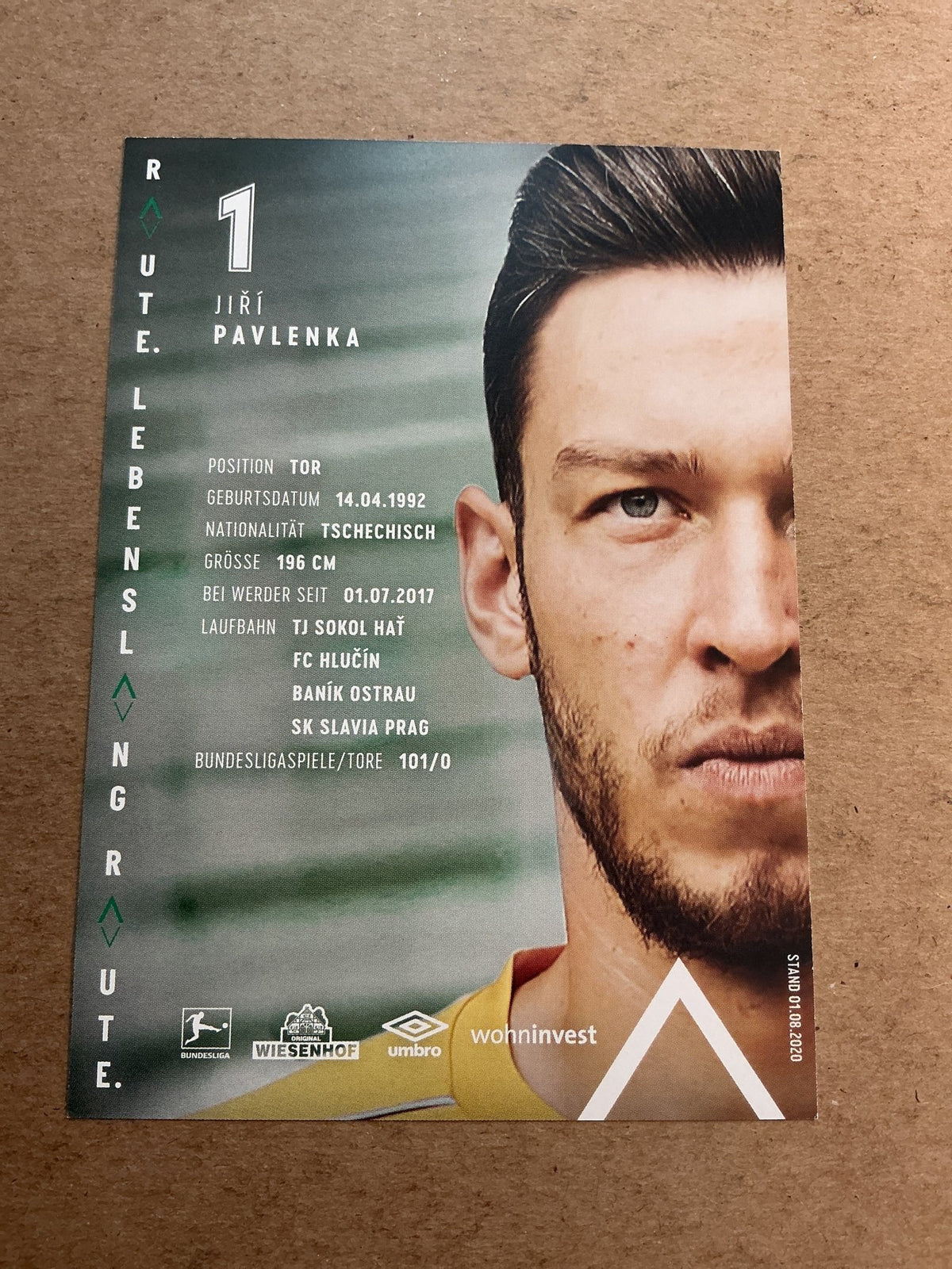 Jiří Pavlenka, Czech Republic 🇨🇿 SV Werder Bremen 2020/21 hand signed - Autographs-World