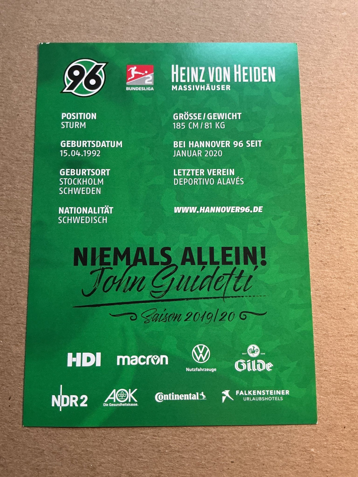 John Guidetti, Sweden 🇸🇪 Hannover 96 2019/20 hand signed - Autographs-World