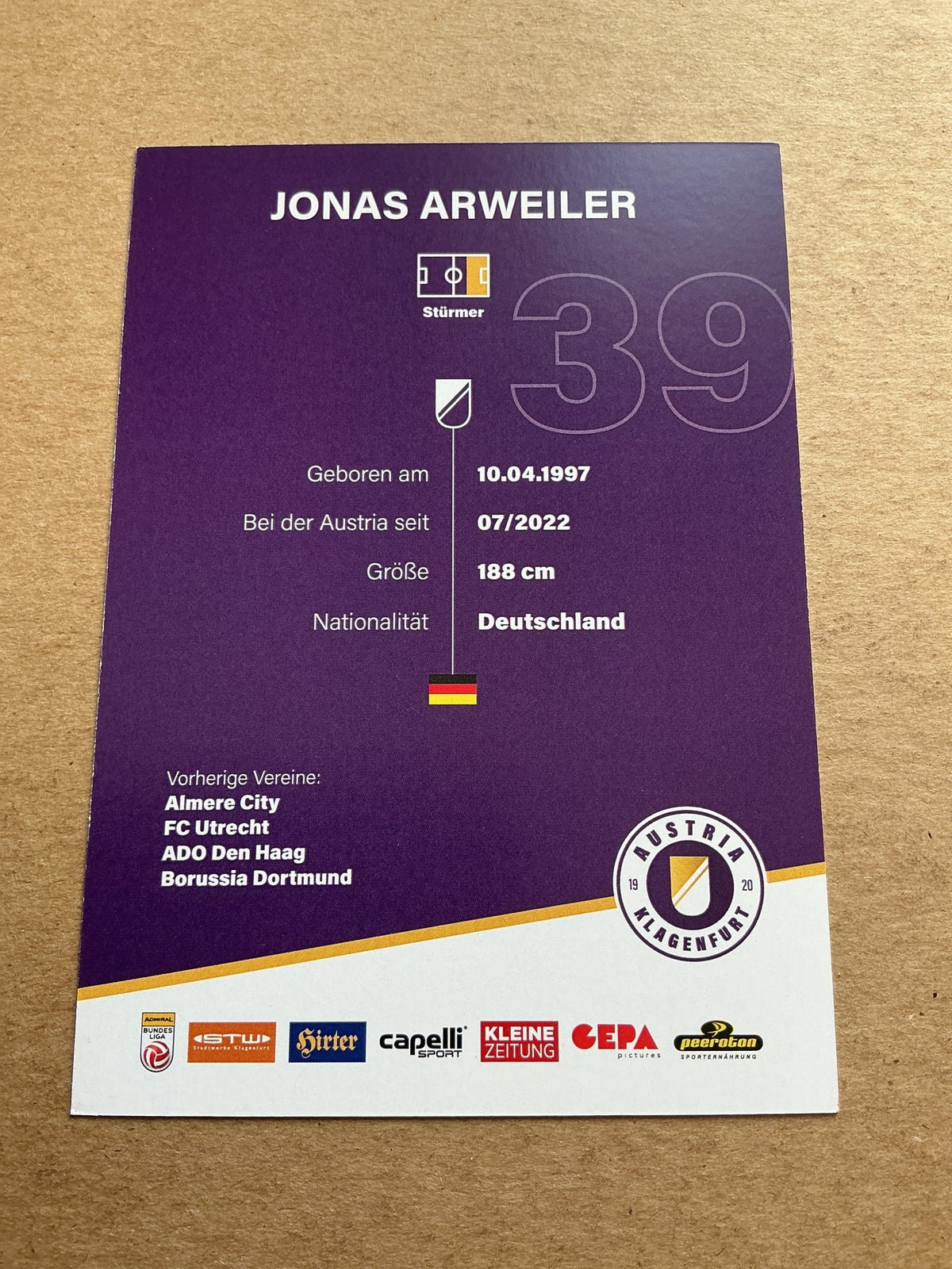 Jonas Arweiler, Germany 🇩🇪 Austria Klagenfurt 2023/24 hand signed - Autographs-World