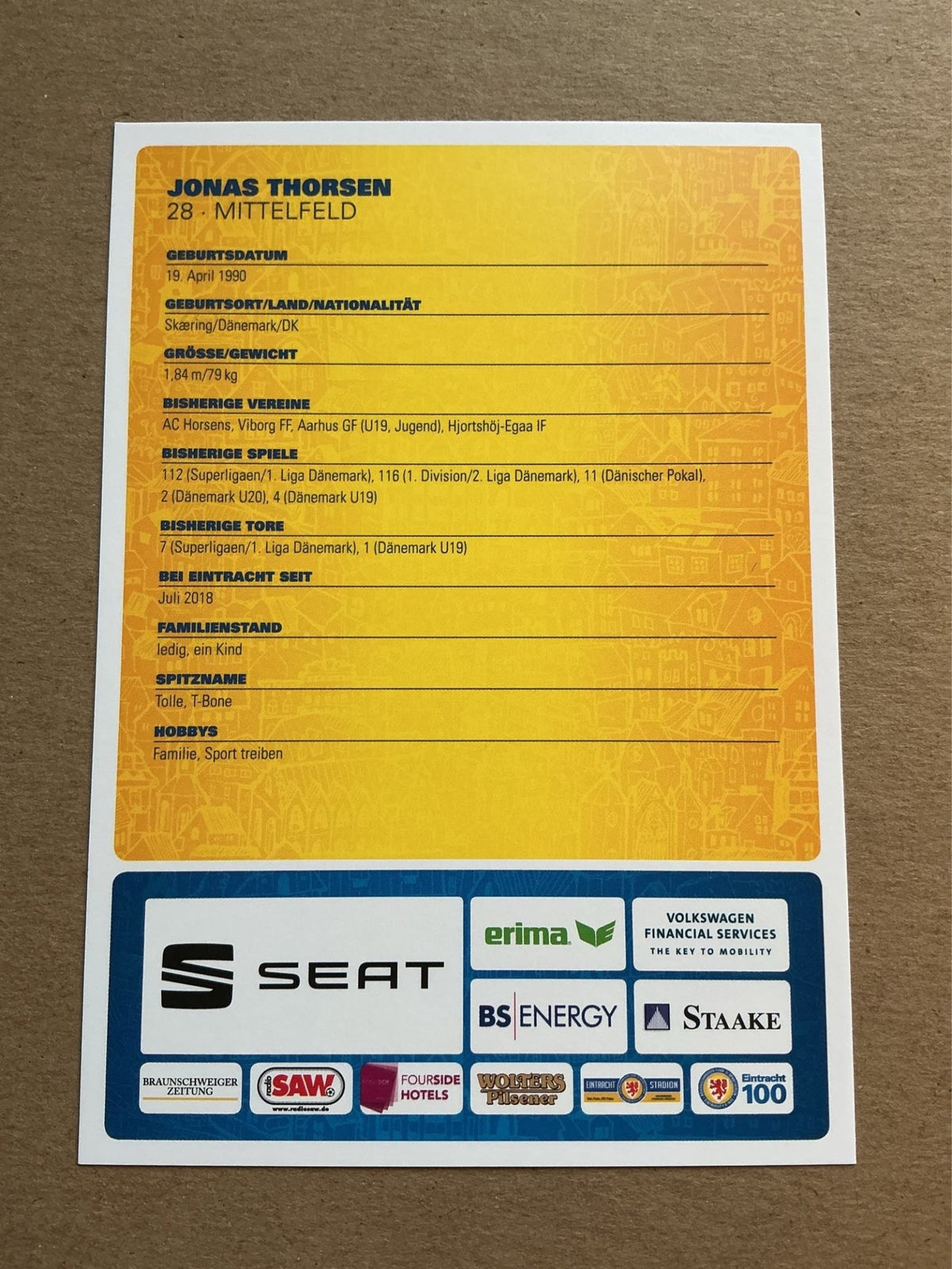 Jonas Thorsen, Denmark 🇩🇰 Eintracht Braunschweig 2018/19 hand signed - Autographs-World