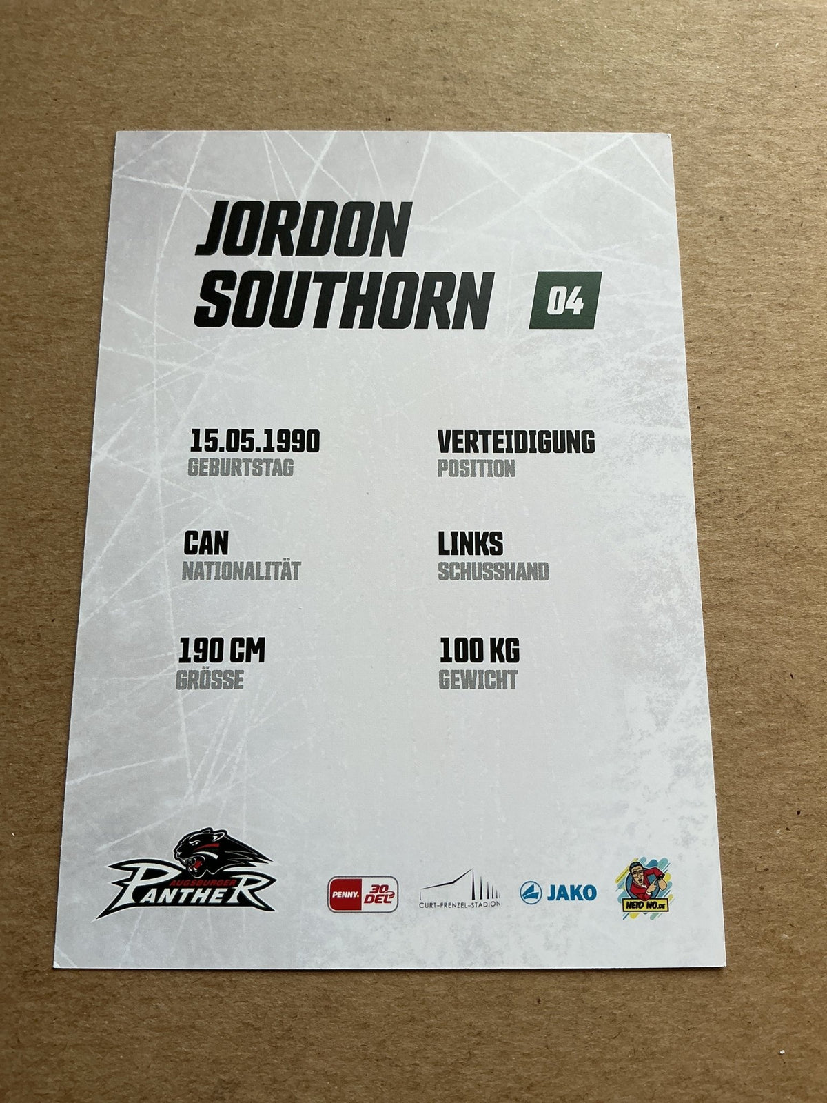 Jordan Southorn, Canada 🇨🇦 Augsburg Panther 2023/24 hand signed - Autographs-World