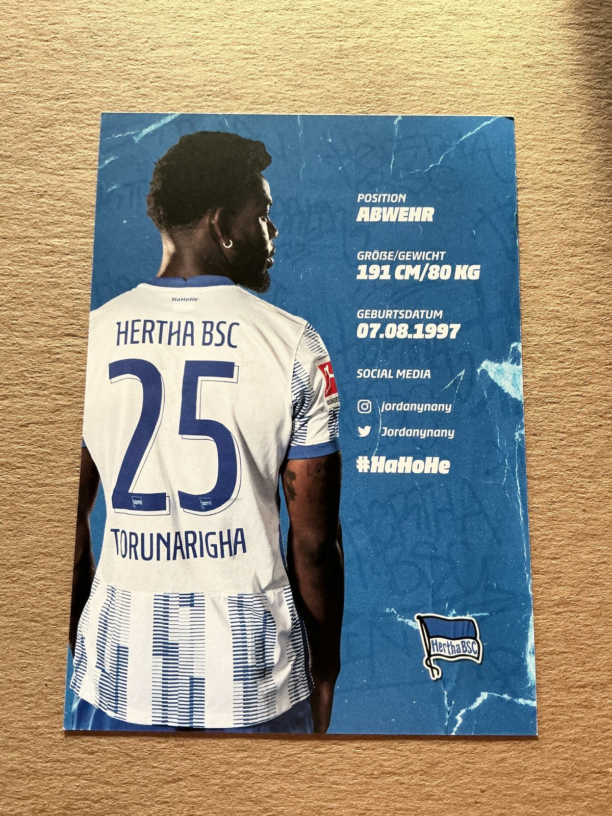 Jordan Torunarigha, Nigeria 🇳🇬 Hertha BSC Berlin 2021/22 hand signed - Autographs-World