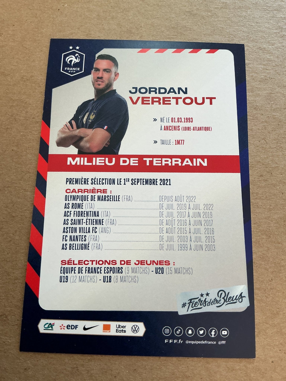 Jordan Veretout, France 🇫🇷 FIFA World Cup 2022 hand signed - Autographs-World