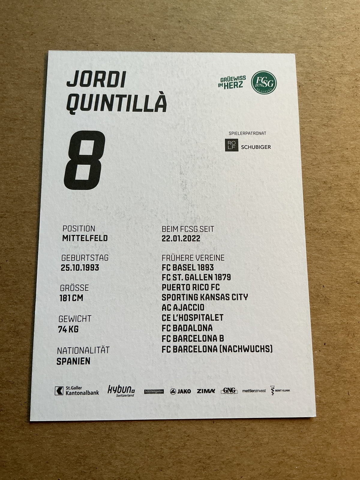 Jordi Quintillà, Spain 🇪🇸 FC St. Gallen 2022/23 hand signed - Autographs-World