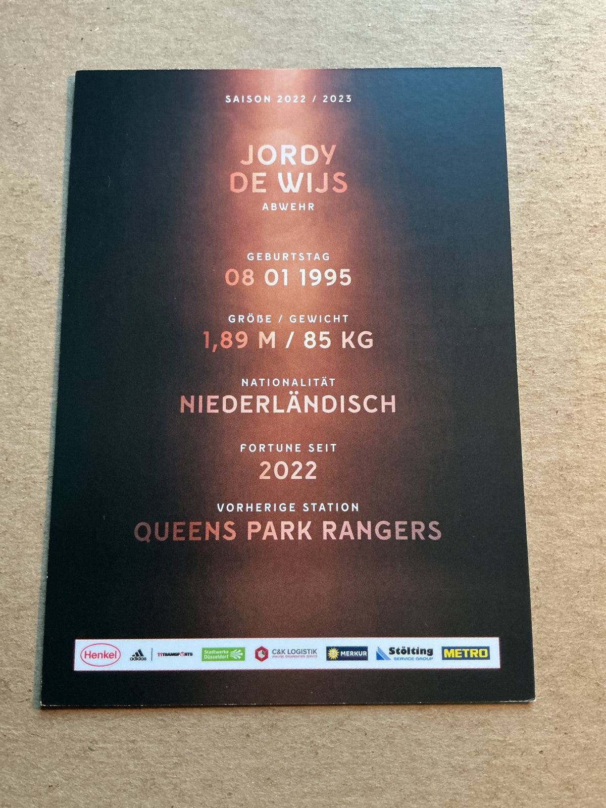 Jordy de Wijs, Netherlands 🇳🇱 Fortuna Düsseldorf 2022/23 hand signed - Autographs-World