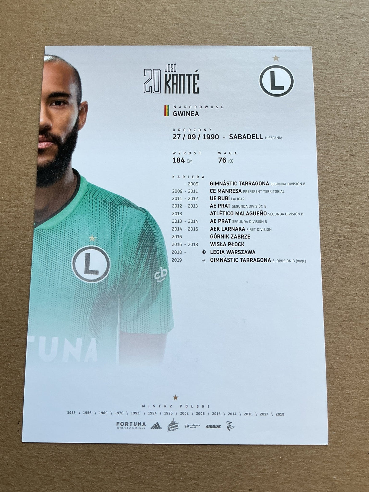 José Kanté, Guinea 🇬🇳 Legia Warszawa 2019/20 hand signed - Autographs-World
