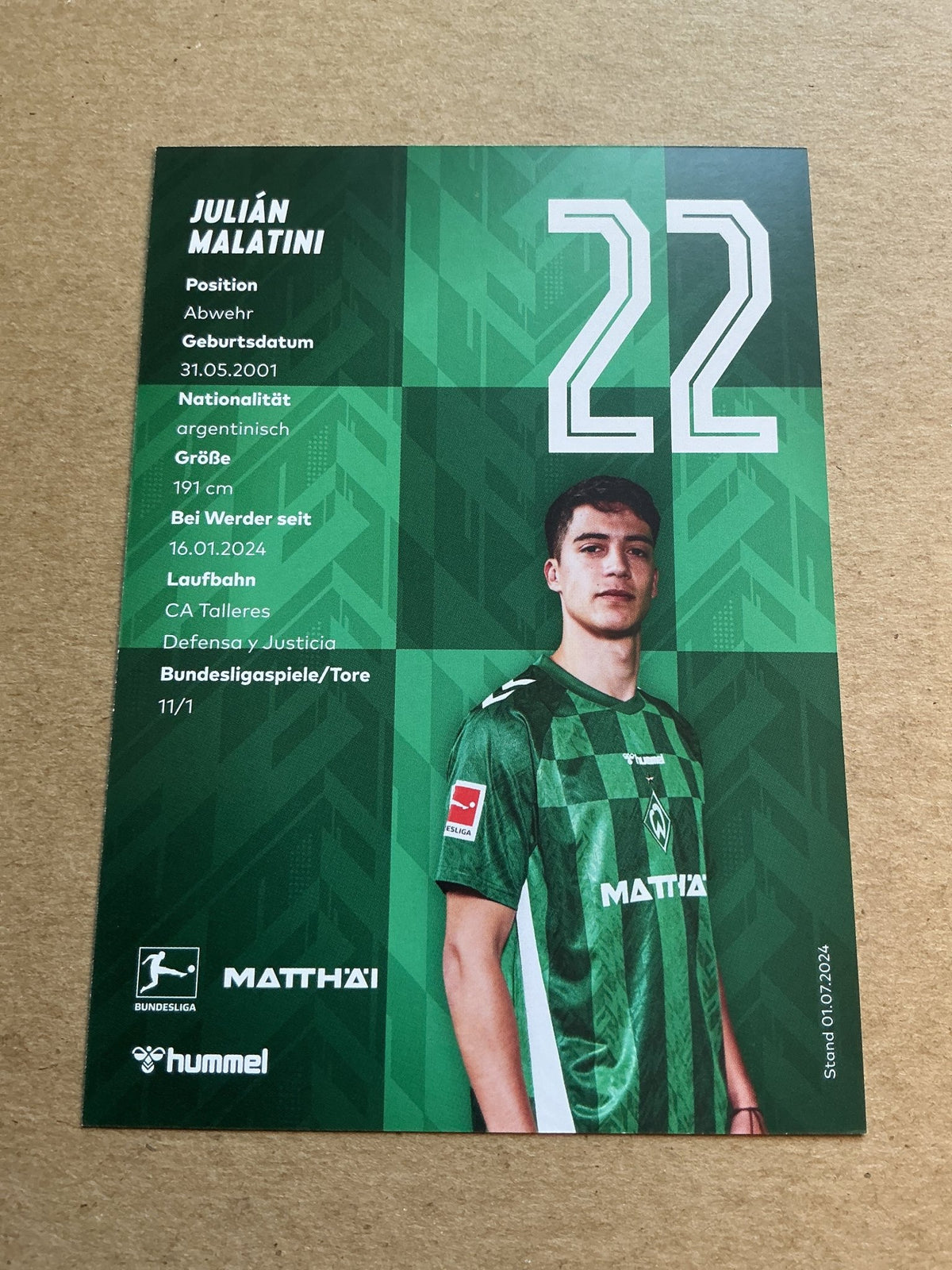 Julian Malatini, Argentina 🇦🇷 SV Werder Bremen 2024/25 hand signed - Autographs-World