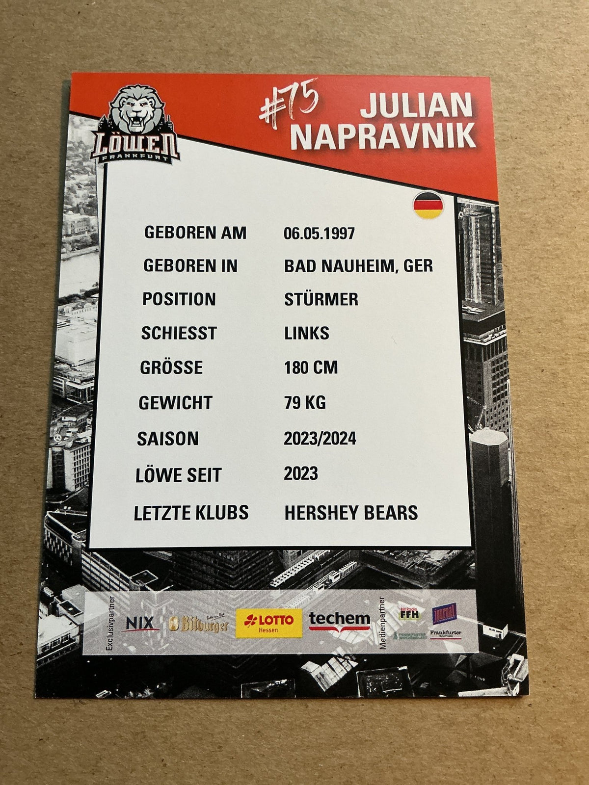 Julian Napravnik, Germany 🇩🇪 Löwen Frankfurt 2023/24 hand signed - Autographs-World