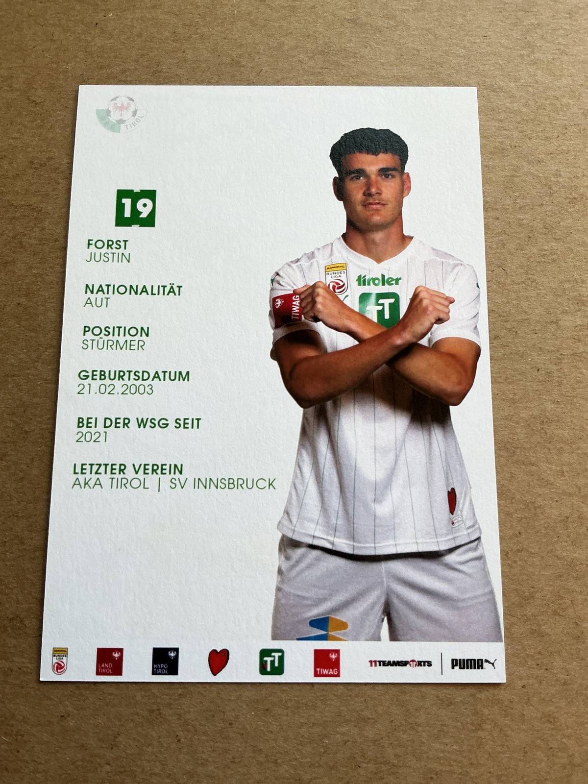 Justin Forst, Austria 🇦🇹 WSG Tirol 2023/24 hand signed - Autographs-World