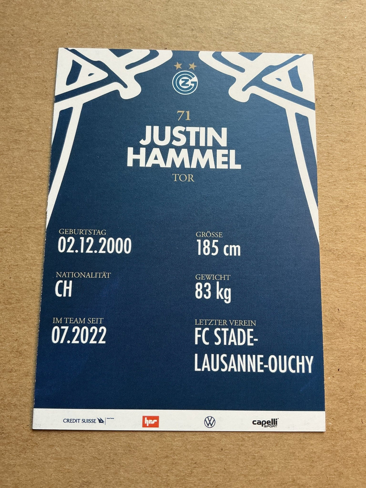 Justin Hammel, Switzerland 🇨🇭 Grasshopper Club Zürich 2023/24 hand signed - Autographs-World