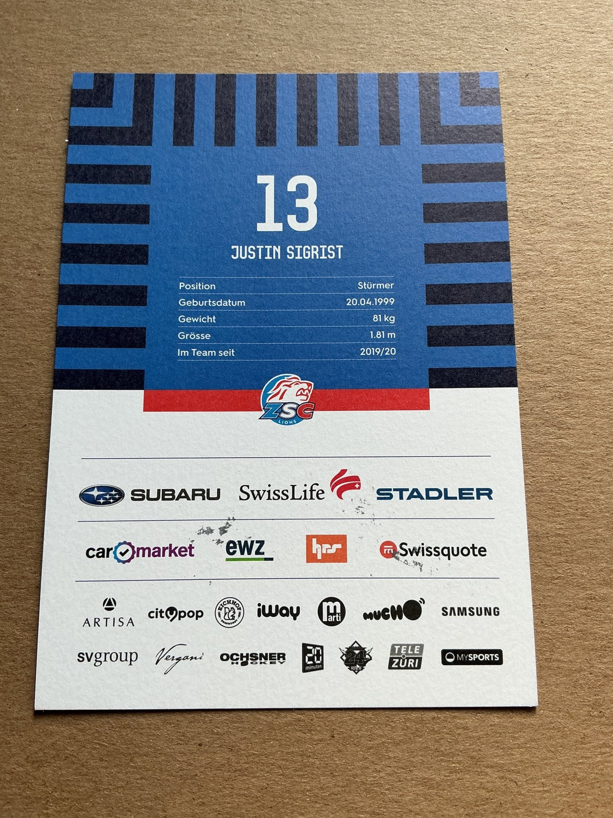 Justin Sigrist, Switzerland 🇨🇠ZSC Lions 2024/25 hand signed - Autographs-World