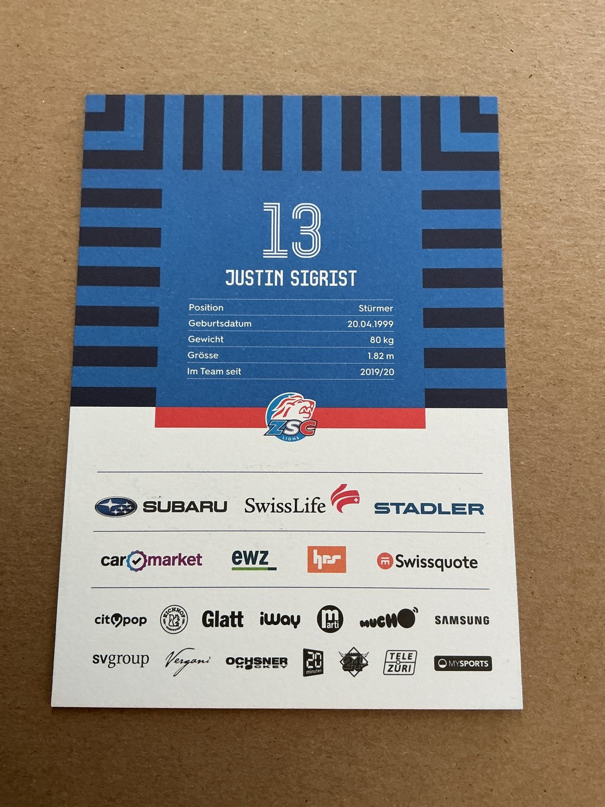 Justin Sigrist, Switzerland 🇨🇠ZSC Lions 2025/26 hand signed - Autographs-World