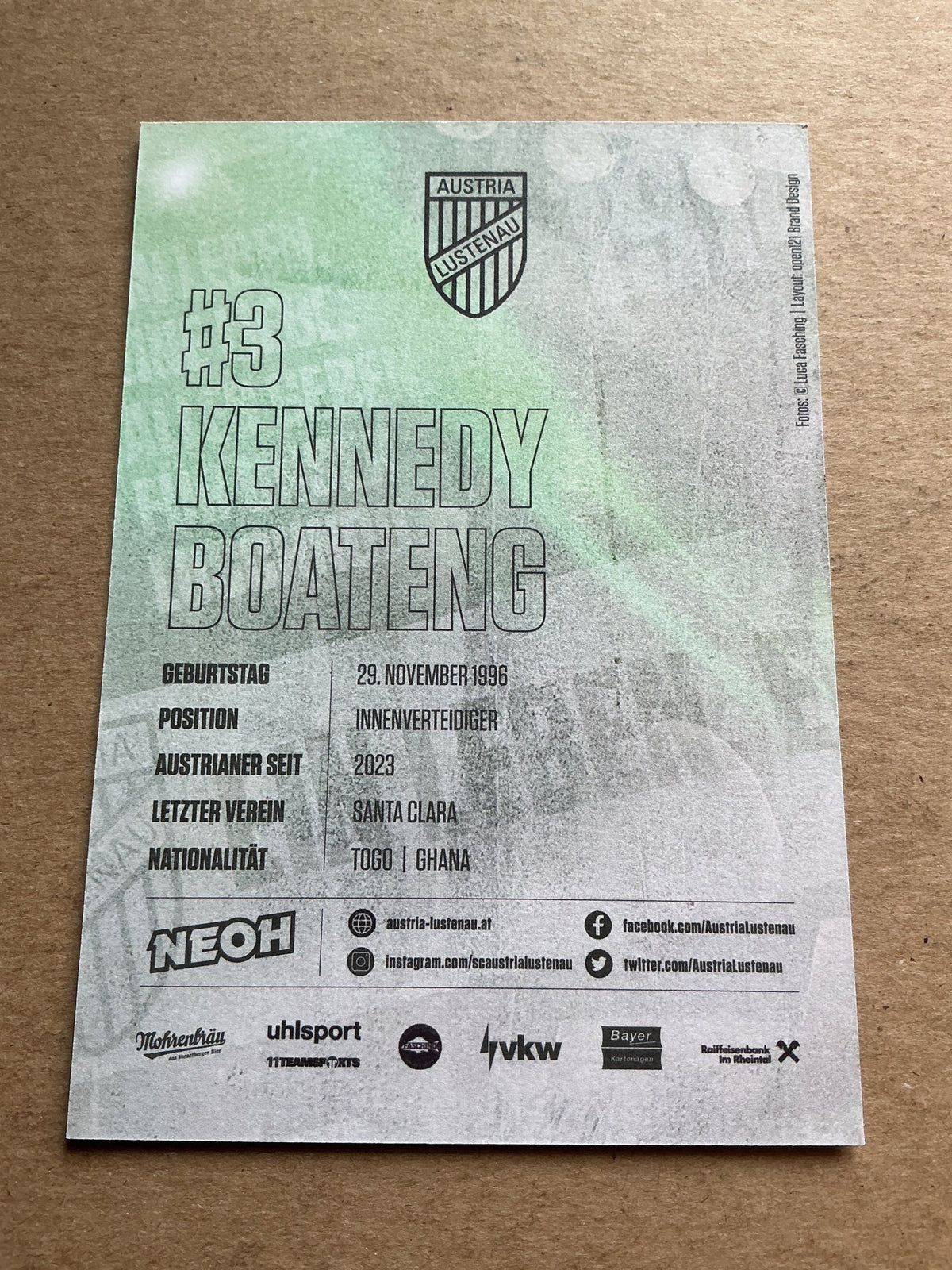 Kennedy Boateng, Togo 🇹🇬 SC Austria Lustenau 2023/24 hand signed - Autographs-World