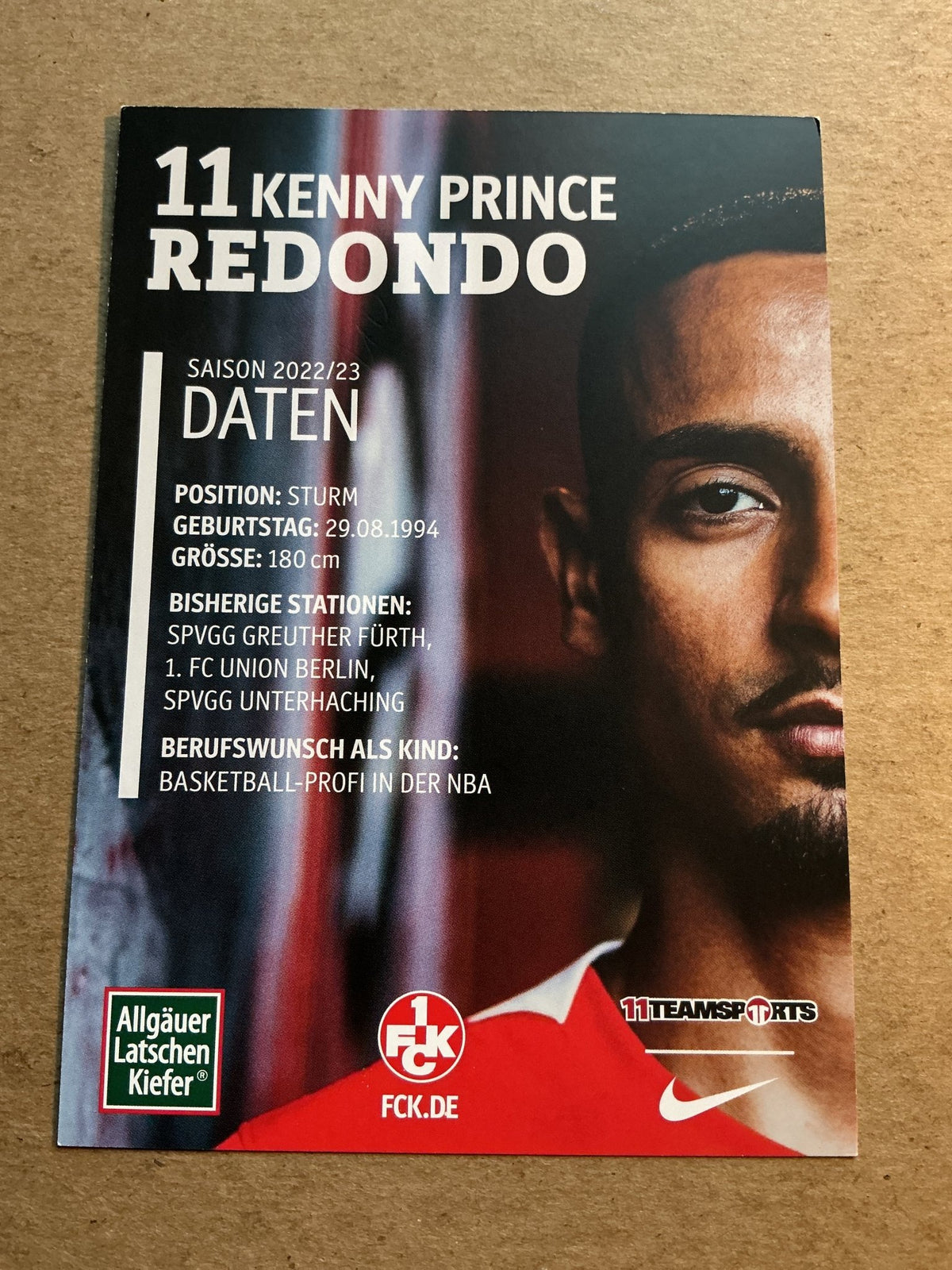 Kenny Prince Redondo, Germany 🇩🇪 1.FC Kaiserslautern 2022/23 hand signed - Autographs-World