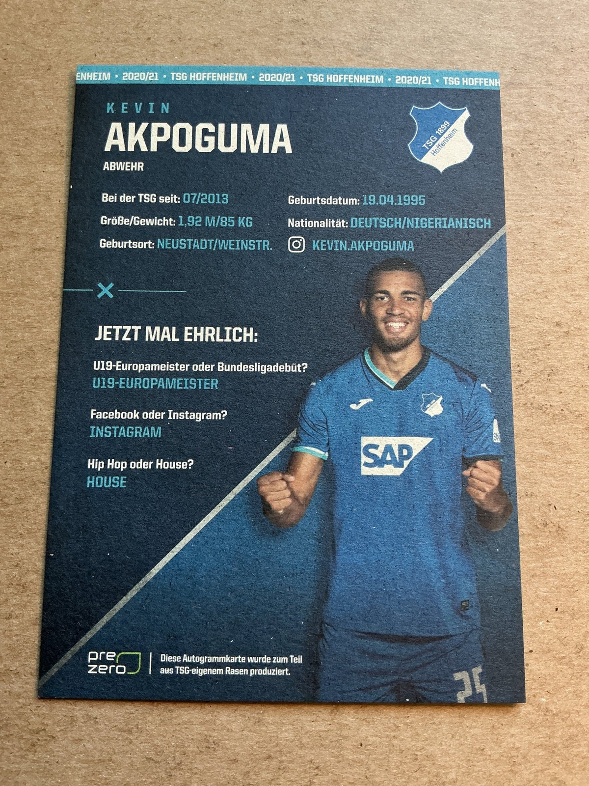 Kevin Akpoguma, Germany 🇩🇪 TSG 1899 Hoffenheim 2020/21 hand signed - Autographs-World