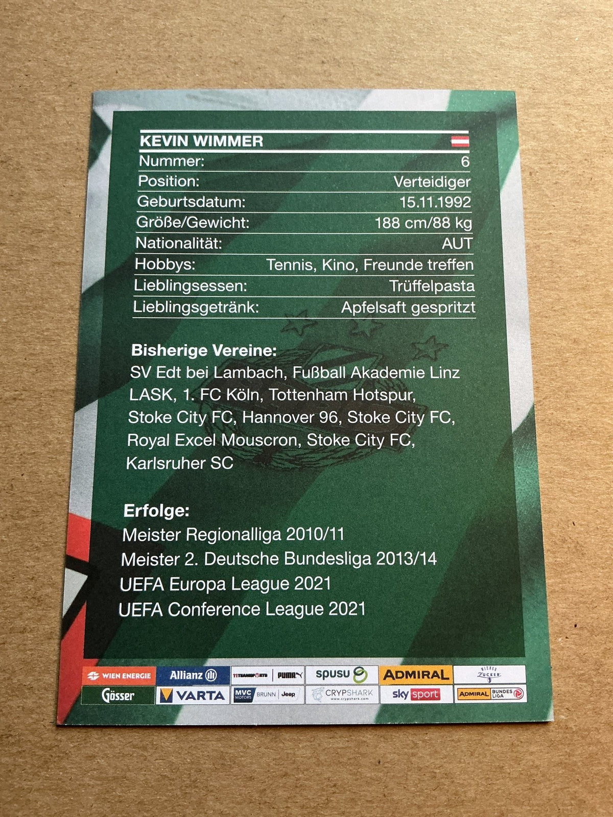 Kevin Wimmer, Austria 🇦🇹 Rapid Wien 2022/23 hand signed - Autographs-World