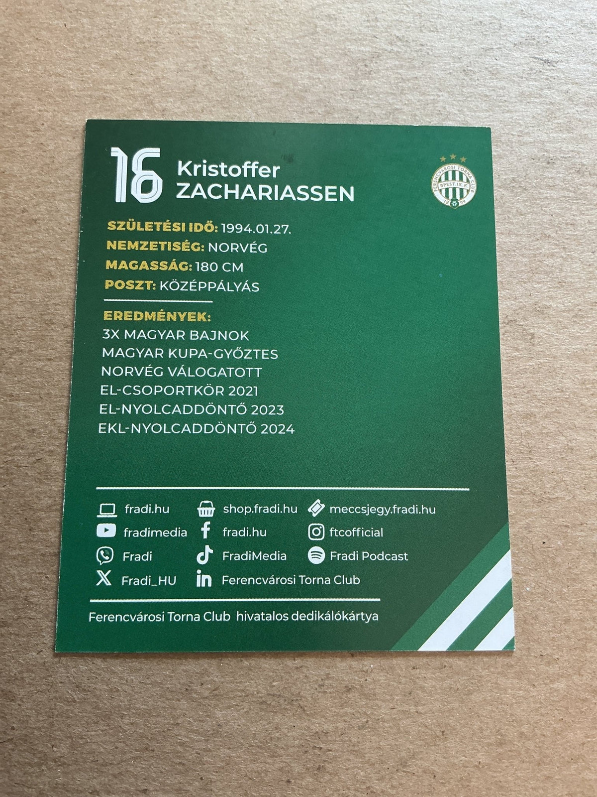 Kristoffer Zachariassen, Norway π³π΄ Ferencvaros TC 2024/25 hand signed - Autographs-World