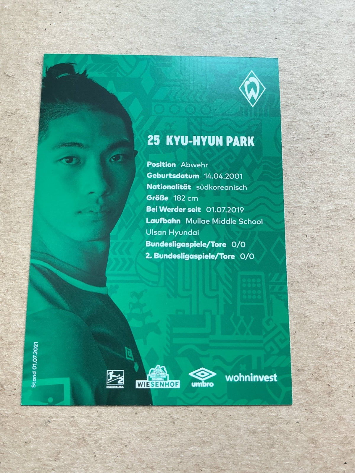 Kyu-Hyun Park, South Korea 🇰🇷 SV Werder Bremen 2021/22 hand signed - Autographs-World