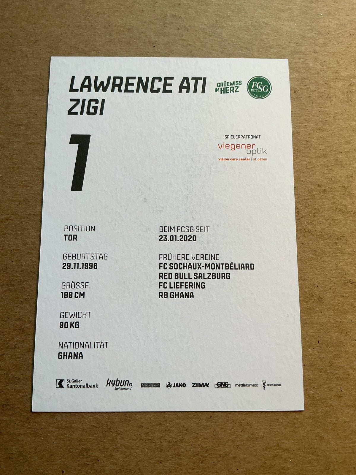 Lawrence Ati Zigi, Ghana π¬π FC St. Gallen 2022/23 hand signed - Autographs-World
