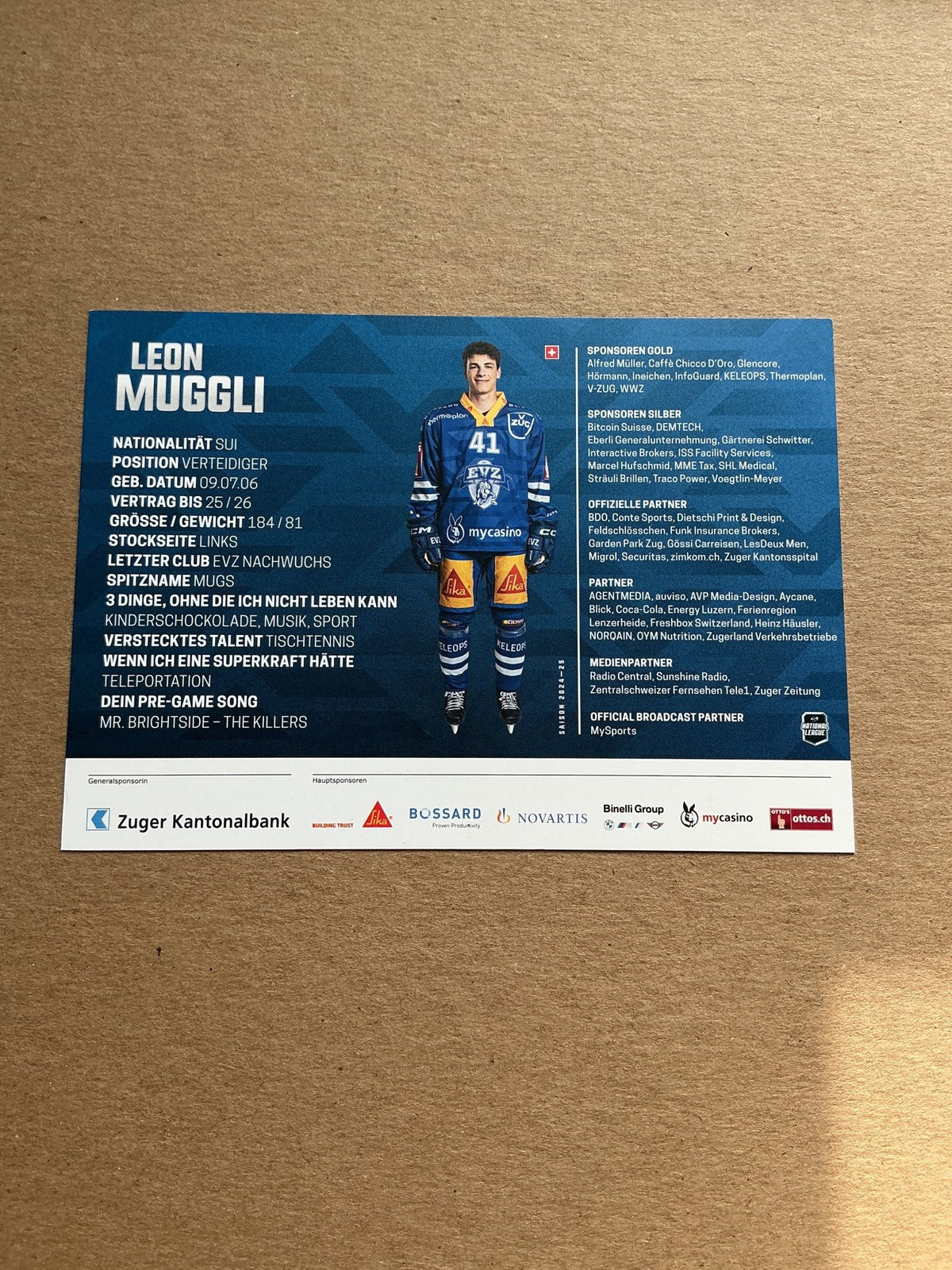 Leon Muggli, Switzerland 🇨🇠EV Zug 2024/25 hand signed - Autographs-World