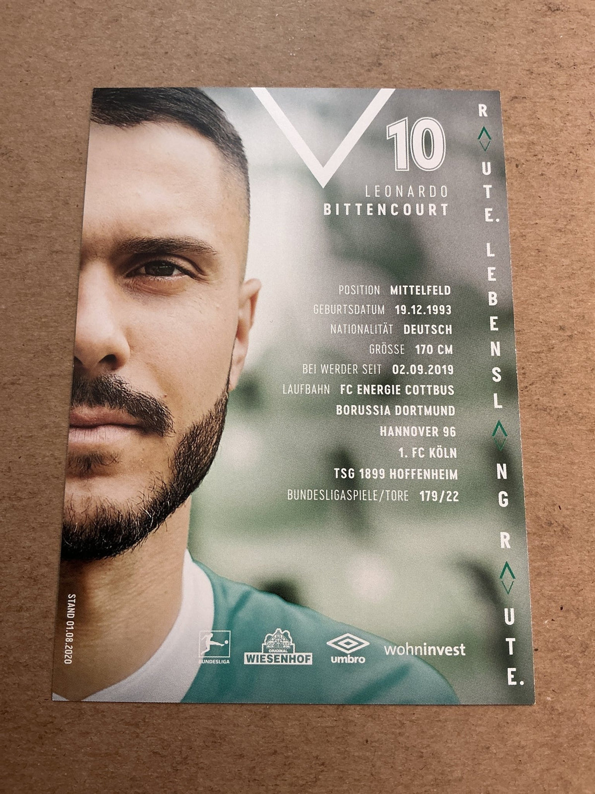 Leonardo Bittencourt, Germany 🇩🇪 SV Werder Bremen 2020/21 hand signed - Autographs-World