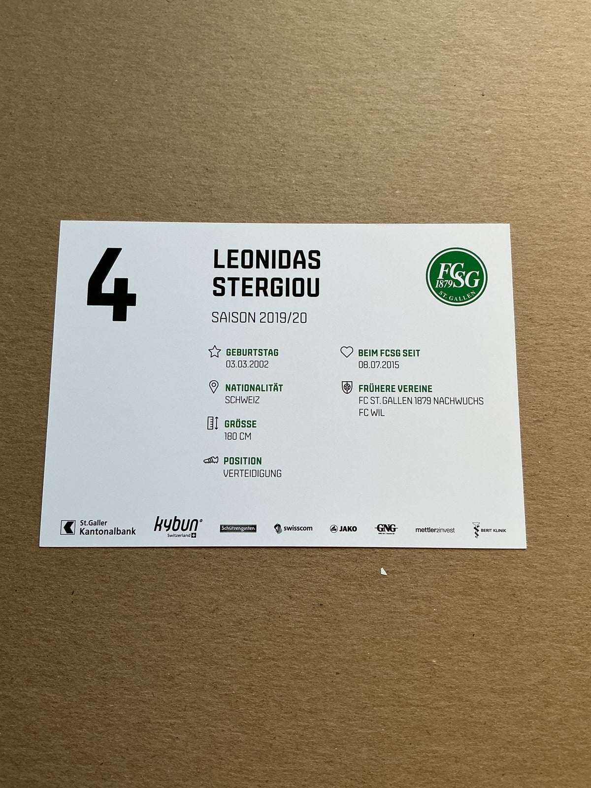 Leonidas Stergiou, Switzerland 🇨🇠FC St. Gallen 2019/20 hand signed - Autographs-World