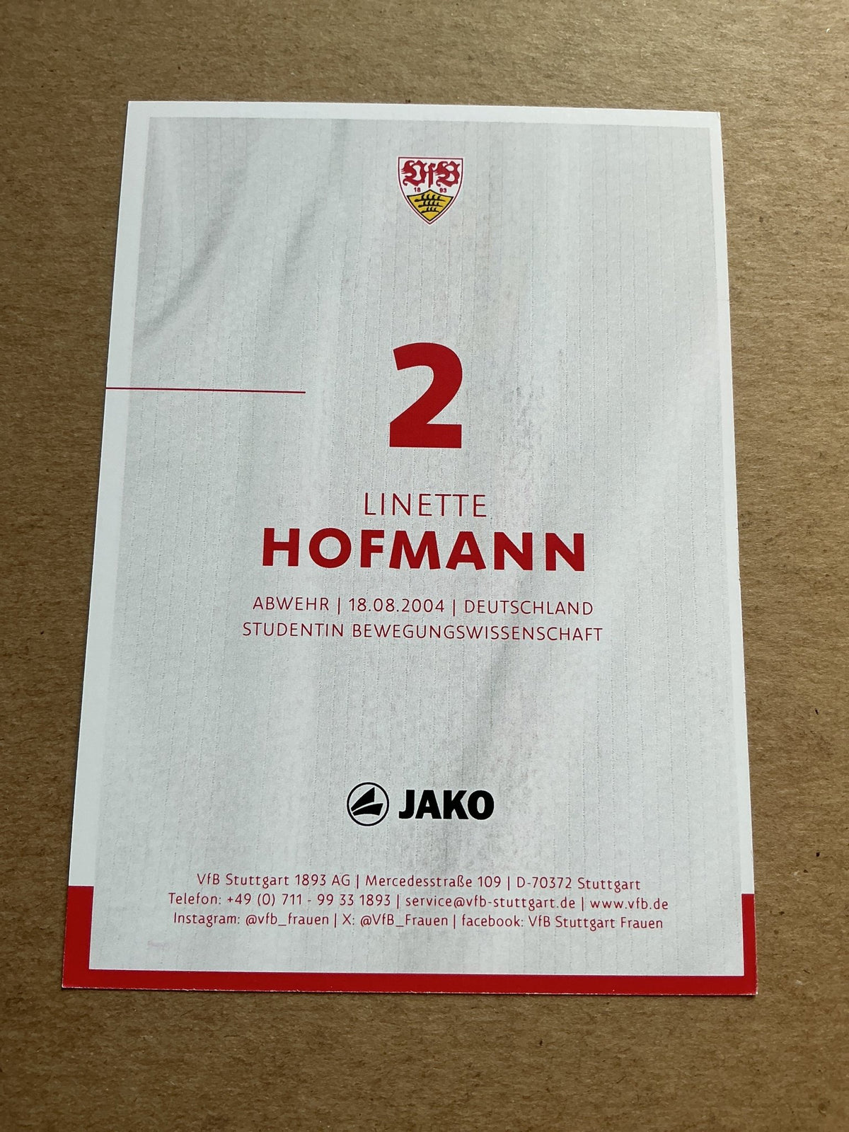 Linette Hofmann, Germany 🇩🇪 VfB Stuttgart 2024/25 hand signed - Autographs-World