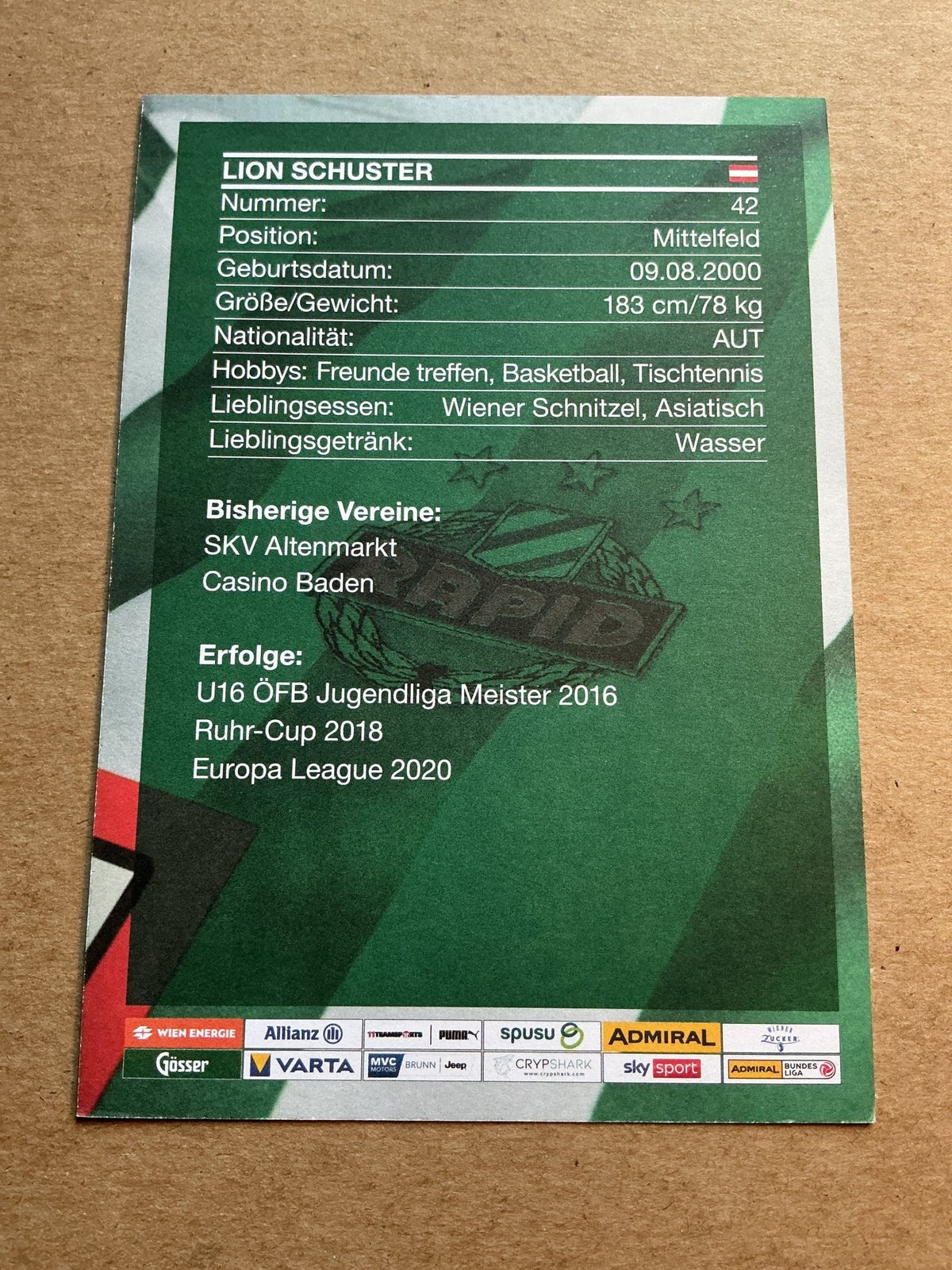 Lion Schuster, Austria 🇦🇹 Rapid Wien 2022/23 hand signed - Autographs-World